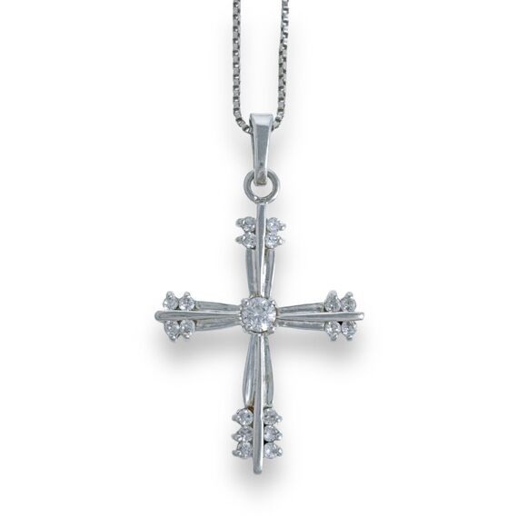 Vintage RJ Sterling Silver 925 Cubic Zirconia CZ Cross Pendant ONLY - Picture 1 of 4